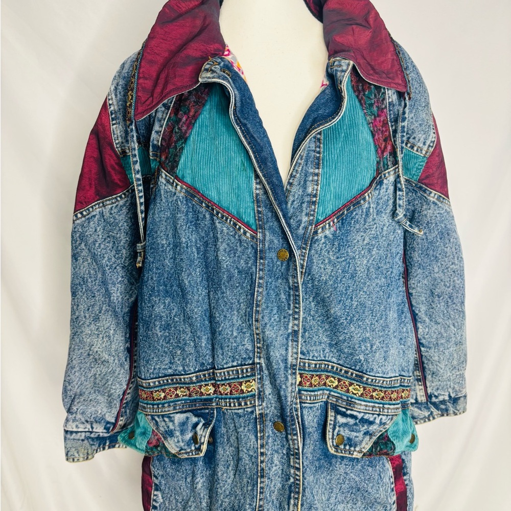Vintage 80s Current  Seen brand acid wash denim patchwork jacket - Picture 3 of 10